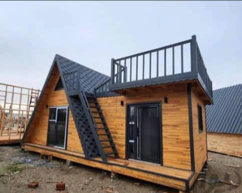 کانکس روف دار با نمای چوبی